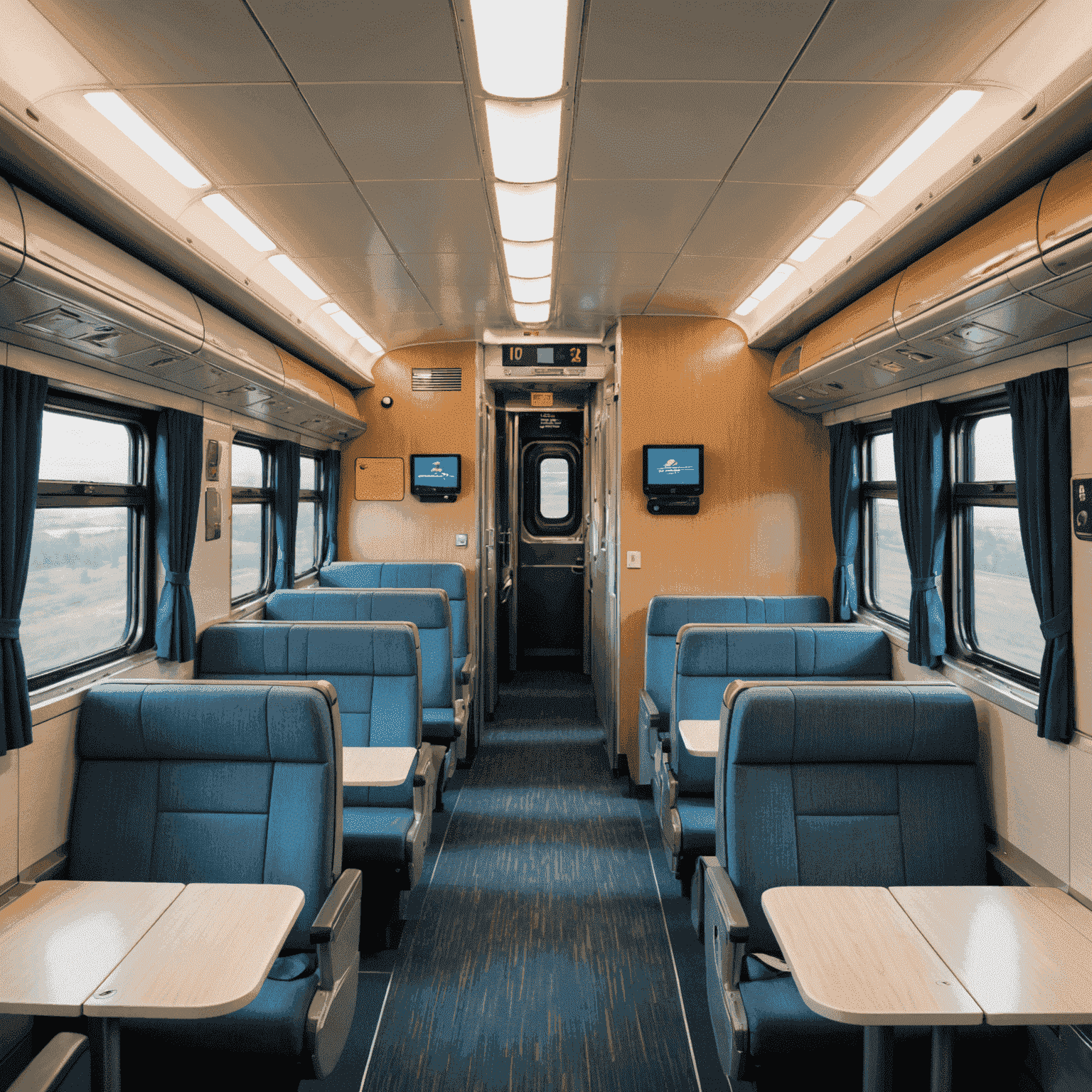 A split image showing the interiors of VIA Rail's Economy, Business, and Sleeper class compartments